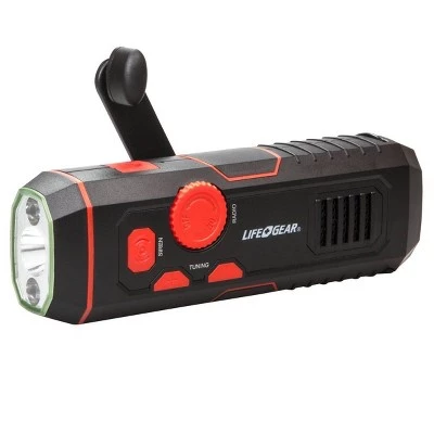 Life+Gear Stormproof Crank LED Flashlight with FM Radio/USB Port - Black/Red 3 Life+Gear Stormproof Crank LED Flashlight with FM Radio/USB Port - Black/Red