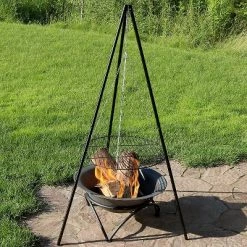 Sunnydaze Decor Sunnydaze Outdoor Camping or Backyard Steel Tripod Fire Pit Cooking Grilling BBQ Grate - 22" - Black