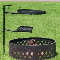 Sunnydaze Decor Sunnydaze Outdoor Camping or Backyard Steel Adjustable Cooking Grilling Fire Pit BBQ Stake with 2 Swivel Swing Grates