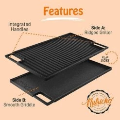 NutriChef 18 Inch Cast Iron Griddle Skillet Reversible Grilling Plate Pan For Stove Top with Heat Resistant Oven Grab Mitt, Black (2 Pack) -Outlet Camping Gear Store unnamed file 5937