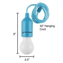 Pull Cord Light- Portable LED Outdoor/Indoor Hanging Bulb Lantern for Camping, Home Garage, Patio, and Tent Lighting by Leisure Sports (Blue)
