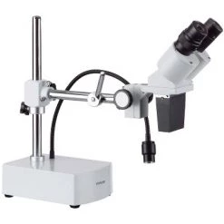 Stereo Microscope with 10X and 20X Magnification, Single Arm Boom Stand, and LED Gooseneck Light - AmScope