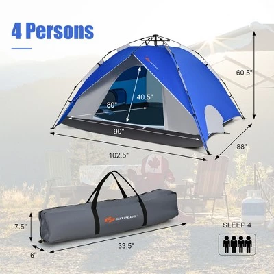 Costway 4 Person Instant Pop-up Camping Tent 2-in-1 Double-Layer Waterproof Tent Blue 7 Costway 4 Person Instant Pop-up Camping Tent 2-in-1 Double-Layer Waterproof Tent Blue - Image 5