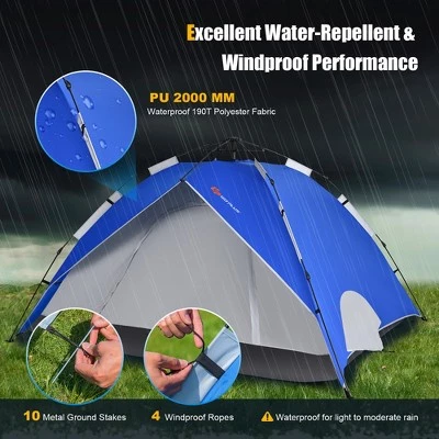 Costway 4 Person Instant Pop-up Camping Tent 2-in-1 Double-Layer Waterproof Tent Blue 9 Costway 4 Person Instant Pop-up Camping Tent 2-in-1 Double-Layer Waterproof Tent Blue - Image 7