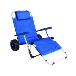 Mac Sports Mac Sport 2-in-1 Outdoor Portable Beach Folding Lounger Chair and Wagon Pull Cart Basket with Locks and Wheels for the Beach and Camping, Blue