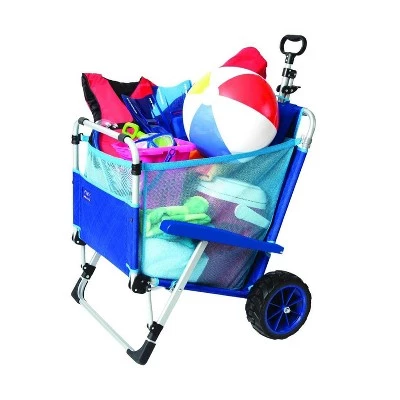 Mac Sports Mac Sport 2-in-1 Outdoor Portable Beach Folding Lounger Chair and Wagon Pull Cart Basket with Locks and Wheels for the Beach and Camping, Blue 3 Mac Sports Mac Sport 2-in-1 Outdoor Portable Beach Folding Lounger Chair and Wagon Pull Cart Basket with Locks and Wheels for the Beach and Camping, Blue - Image 2