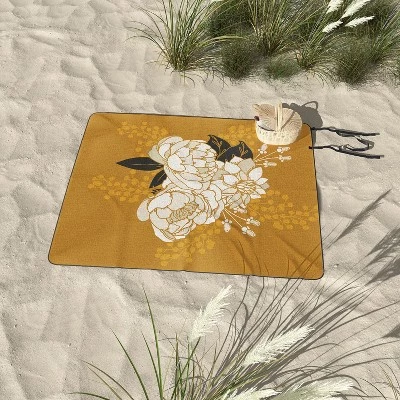 Lathe Quill Glam Florals Gold Picnic Blanket - Deny Designs 4 Lathe Quill Glam Florals Gold Picnic Blanket - Deny Designs - Image 2