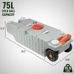 Hike Crew RV 19.8 Gallon Waste Holding Tank | Portable Odorless Black or Grey Water Tote for Camper with Rotating Drain Spout, Multiple Fill & Drain Ports, Electric Pump Opening, Handles & Wheels