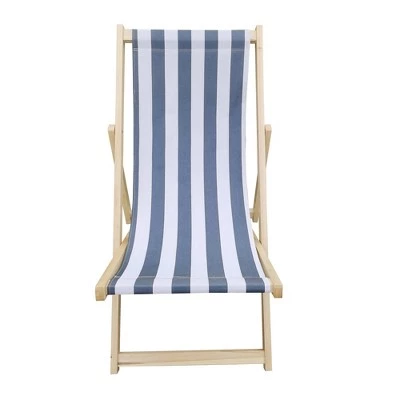 Striped Wood Sling Chair - Natural/Blue - WELLFOR 4 Striped Wood Sling Chair - Natural/Blue - WELLFOR - Image 2