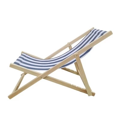 Striped Wood Sling Chair - Natural/Blue - WELLFOR 5 Striped Wood Sling Chair - Natural/Blue - WELLFOR - Image 3