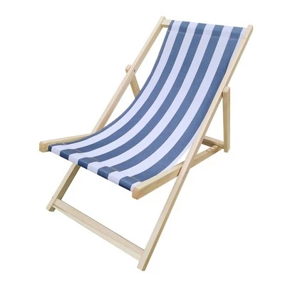 Striped Wood Sling Chair - Natural/Blue - WELLFOR 6 Striped Wood Sling Chair - Natural/Blue - WELLFOR - Image 4