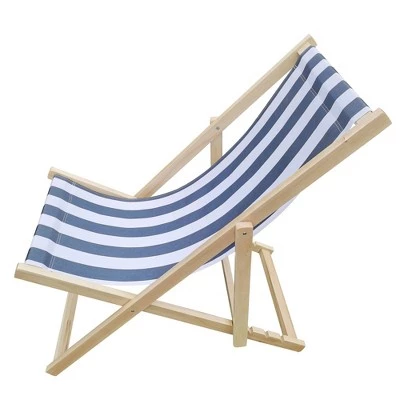 Striped Wood Sling Chair - Natural/Blue - WELLFOR 11 Striped Wood Sling Chair - Natural/Blue - WELLFOR - Image 9