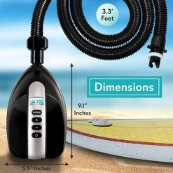 SereneLife SLPUMP20 Electric 110W 12Volt Compact Portable Quick Air Inflator Deflator for SUP Paddleboards, Inflatables, and Watersports, Black