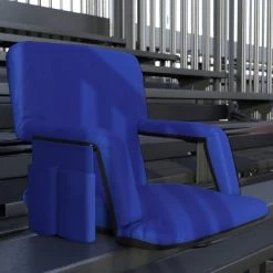 Emma and Oliver Portable Stadium Chair with Armrests, Reclining Padded Back & Seat, Lightweight Metal Frame & Backpack Straps, Storage Pockets