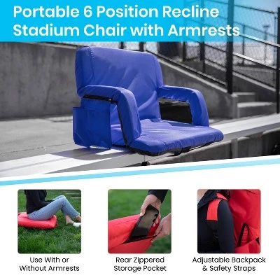 Emma and Oliver Portable Stadium Chair with Armrests, Reclining Padded Back & Seat, Lightweight Metal Frame & Backpack Straps, Storage Pockets 9 Emma and Oliver Portable Stadium Chair with Armrests, Reclining Padded Back & Seat, Lightweight Metal Frame & Backpack Straps, Storage Pockets - Image 7