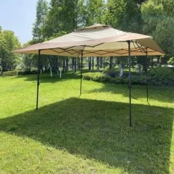 Wedohome Patio Pop-Up Gazebo Canopy Tent with Corner Curtain Brown