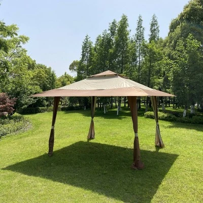 Wedohome Patio Pop-Up Gazebo Canopy Tent with Corner Curtain Brown 4 Wedohome Patio Pop-Up Gazebo Canopy Tent with Corner Curtain Brown - Image 2