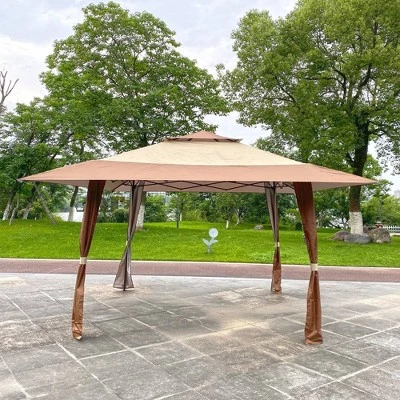 Wedohome Patio Pop-Up Gazebo Canopy Tent with Corner Curtain Brown 8 Wedohome Patio Pop-Up Gazebo Canopy Tent with Corner Curtain Brown - Image 6