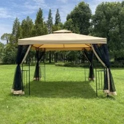 Wedohome 10' x 10' Outdoor Patio Gazebo Canopy Tent with Ventilated Double Roof and Mosquito Net Black/Beige -Outlet Camping Gear Store unnamed file 870