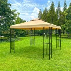 Wedohome 10' x 10' Outdoor Patio Gazebo Canopy Tent with Ventilated Double Roof and Mosquito Net Black/Beige -Outlet Camping Gear Store unnamed file 873