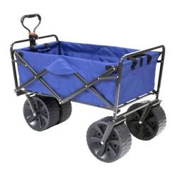Mac Sports Heavy Duty Steel Frame Collapsible Folding 150 Pound Capacity Outdoor Beach Garden Utility Wagon Cart with 4 All Terrain Wheels, Blue/Black