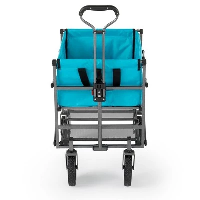 Mac Sports Double Decker Heavy Duty Steel Frame Collapsible Outdoor 150 Pound Capacity Yard Cart Utility Garden Wagon with Lower Storage Shelf, Blue 3 Mac Sports Double Decker Heavy Duty Steel Frame Collapsible Outdoor 150 Pound Capacity Yard Cart Utility Garden Wagon with Lower Storage Shelf, Blue