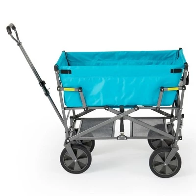 Mac Sports Double Decker Heavy Duty Steel Frame Collapsible Outdoor 150 Pound Capacity Yard Cart Utility Garden Wagon with Lower Storage Shelf, Blue 4 Mac Sports Double Decker Heavy Duty Steel Frame Collapsible Outdoor 150 Pound Capacity Yard Cart Utility Garden Wagon with Lower Storage Shelf, Blue - Image 2