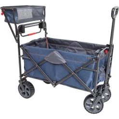 Mac Sports Collapsible Folding Heavy Duty Push Pull Utility Cart Wagon with 2 Adjustable Handles and Extra Large Wheels, Holds Up to 300 Pounds, Blue
