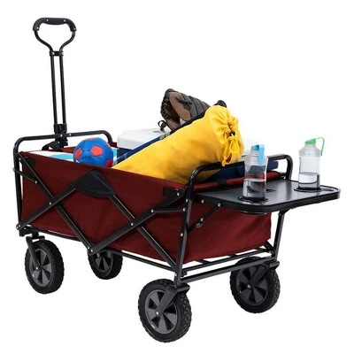 Mac Sports Heavy Duty Steel Frame Collapsible Folding 150 Pound Capacity Outdoor Garden Utility Wagon Yard Cart with Table and Cup Holders, Maroon 5 Mac Sports Heavy Duty Steel Frame Collapsible Folding 150 Pound Capacity Outdoor Garden Utility Wagon Yard Cart with Table and Cup Holders, Maroon - Image 4